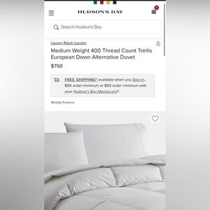 Ralph Lauren Medium Weight European Down Alternative Duvet. KING